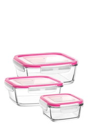 Hermia Juego de Cajas de Almacenamiento de Vidrio, 3 Piezas, Rosa